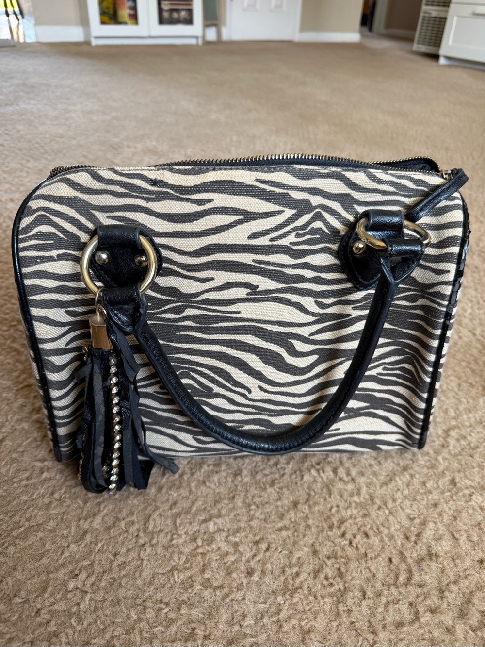 Source Unknown Zebra Print Satchel - Black & White